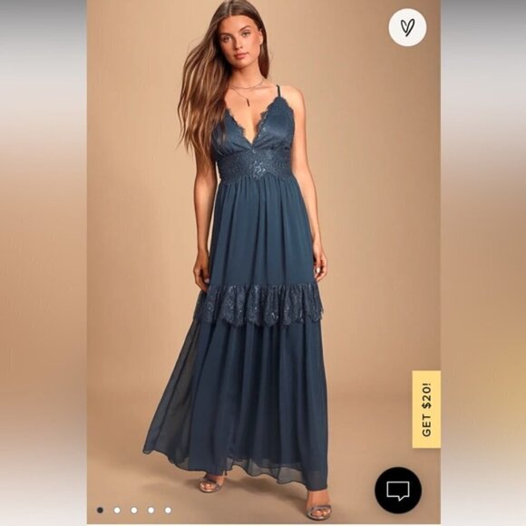 Lulus Dream About‎ Me Navy Blue Lace Maxi Dress Small - Picture 1 of 9